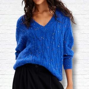 Desigual Blue Oversize Cable Knit Pullover Size XS